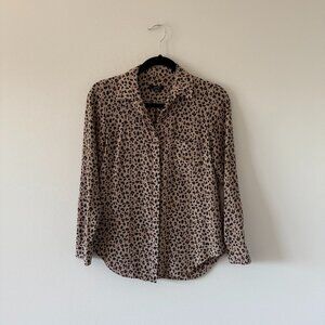 J Crew 100% Silk Button Down Blouse in Leopard Print, Size 2